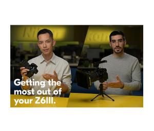 representative image for the Z6III course with a split screen showing two guys with cameras